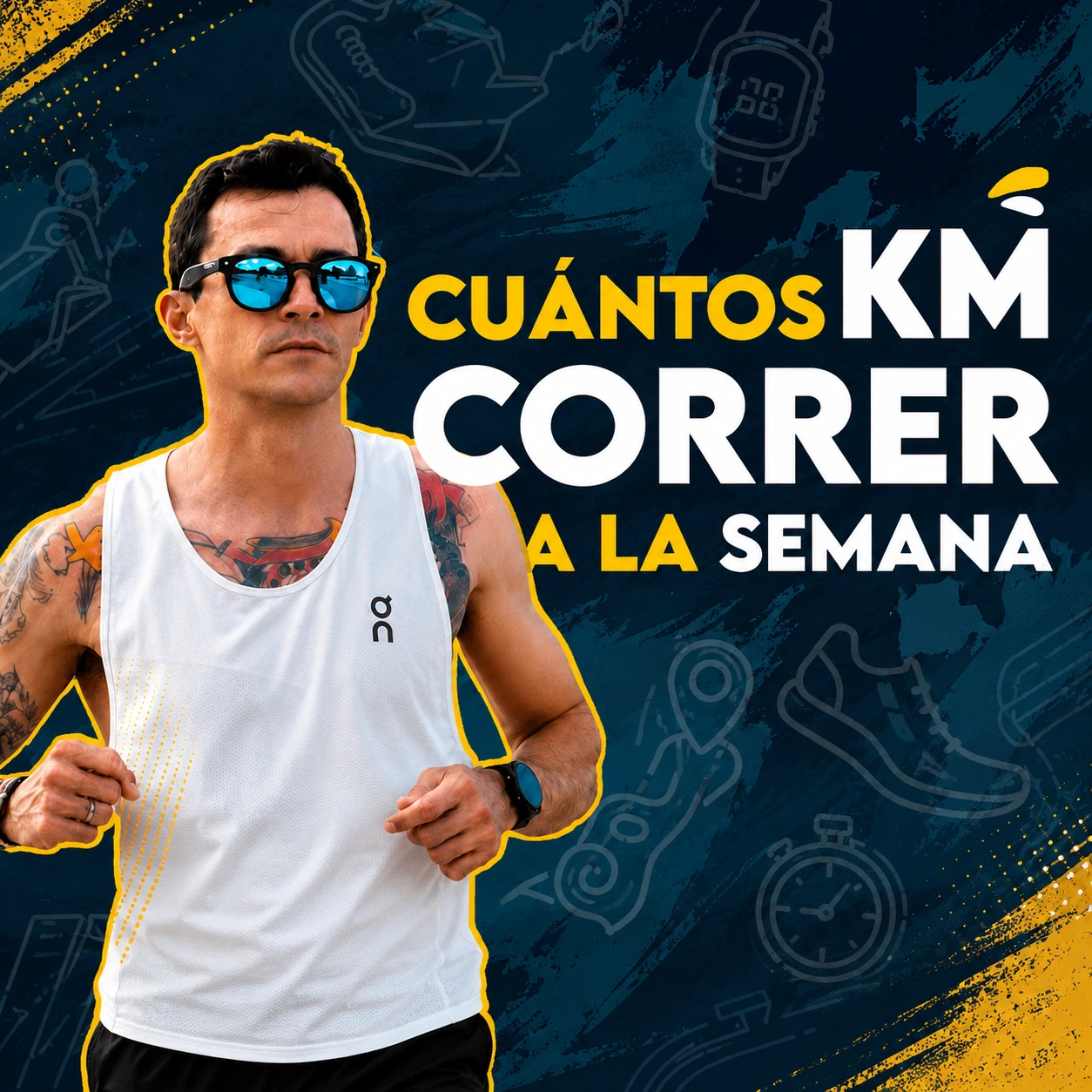 Corredor concentrado, anunciando un vídeo en el que se explica cuántos kilómetros deben correrse a la semana